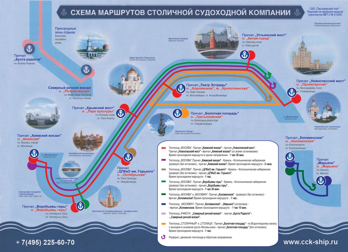 Схема речных круизов ССК по Москве